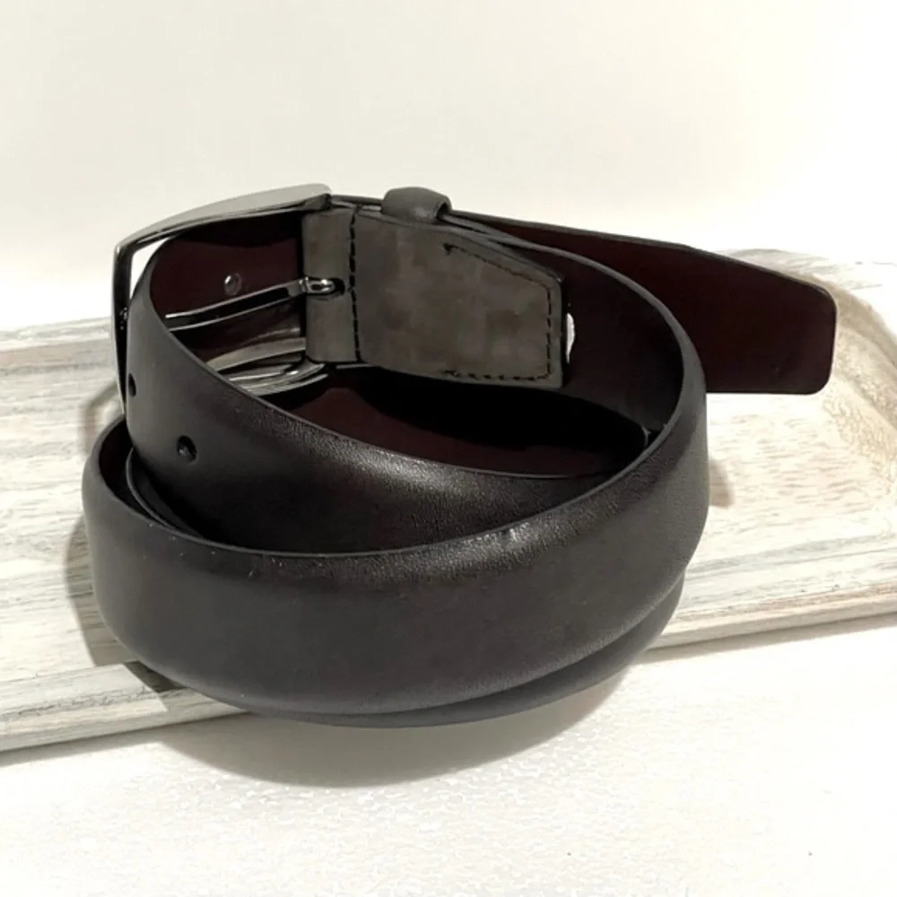 Dark Brown Leather Belt with Silver Buckle Size 40
